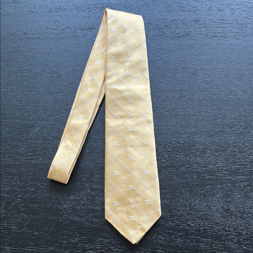 Burberry Butter Yellow & White Silk Tie EUC